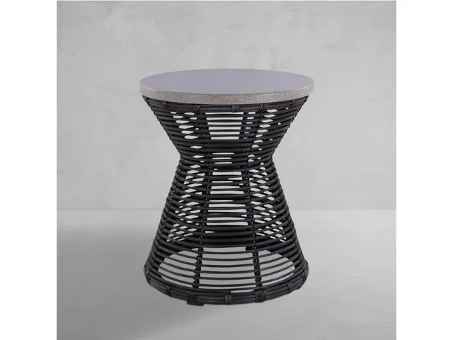 Harris Wicker Round Outdoor Pedestal End Table 22 in. W x 26 in. H
