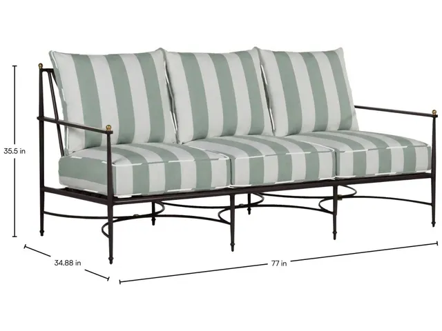 QS Roma Sofa, Slate Gray with Cabana Stripe Mist Cushions