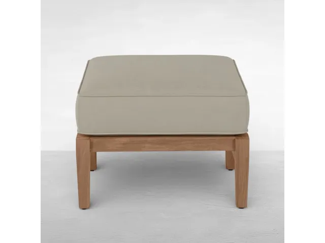 QS Croquet Teak Ottoman, Natural Teak, with Linen Dove Cushions