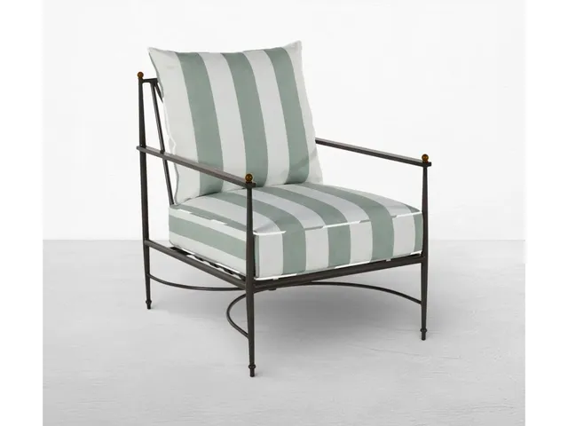 QS Roma Lounge Chair, Slate Gray with Cabana Stripe Mist Cushions