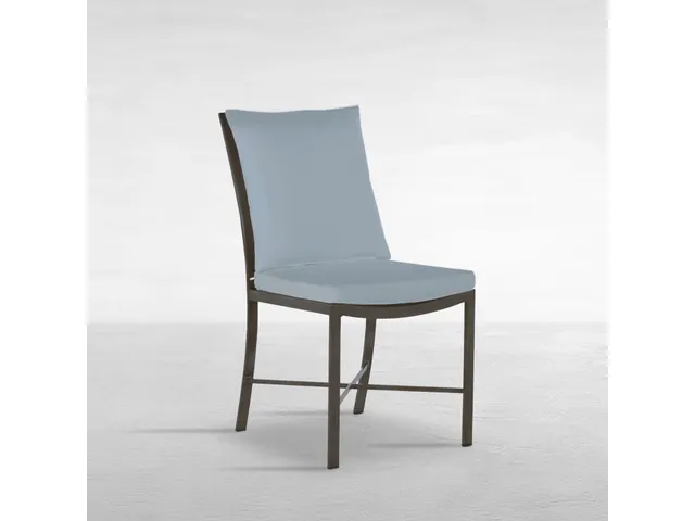 QS Monaco Side Chair, Slate Gray with Linen Chambray Cushions