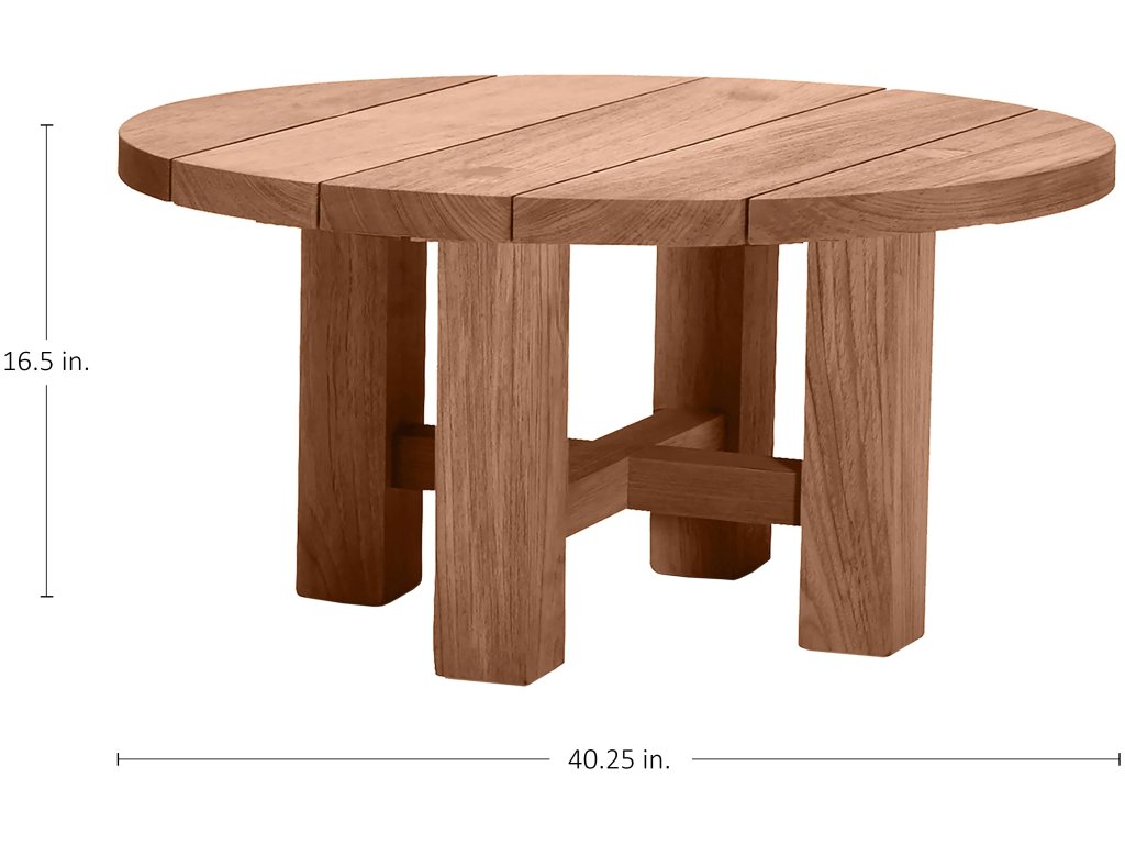 Croquet Teak Round Outdoor Coffee Table 40. 25 in. W x 16.5 in. H - image 1