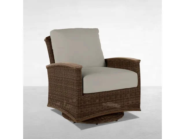 QS Astoria Swivel Glider, Raffia with Linen Dove Cushions