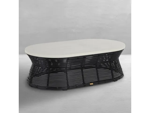 Harris Wicker Oval Outdoor Pedestal Coffee Table 59 in. W x 16 in. H
