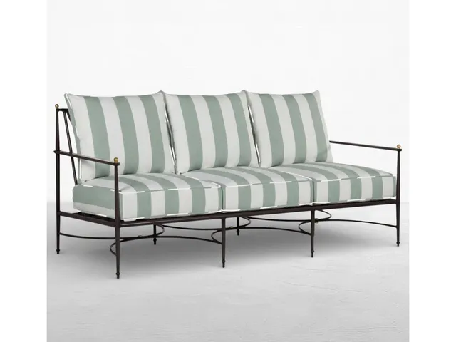 QS Roma Sofa, Slate Gray with Cabana Stripe Mist Cushions