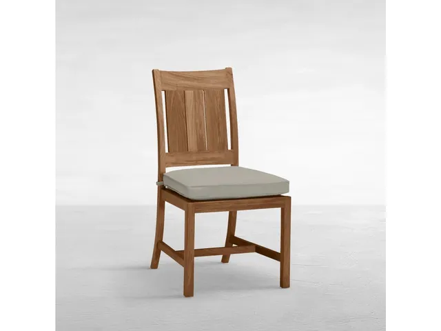 QS Croquet Teak Side Chair, Natural Teak with Linen Dove Cushions