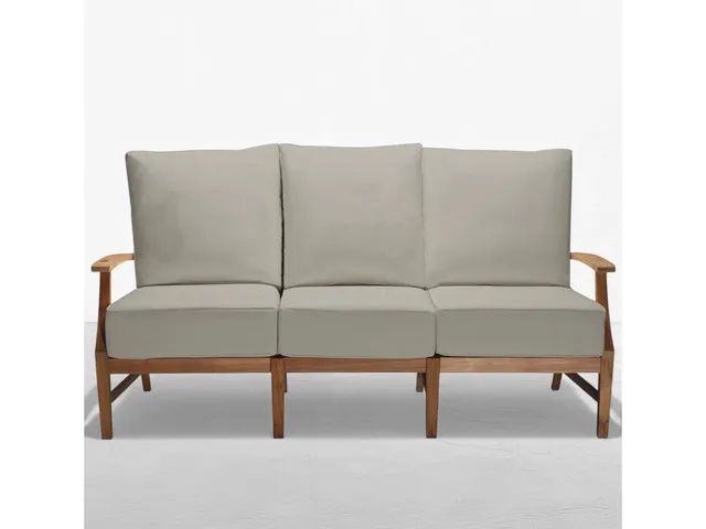 QS Croquet Teak Sofa, Natural Teak with Linen Dove Cushions