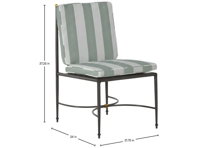 QS Roma Side Chair, Slate Gray with Cabana Stripe Mist Cushions