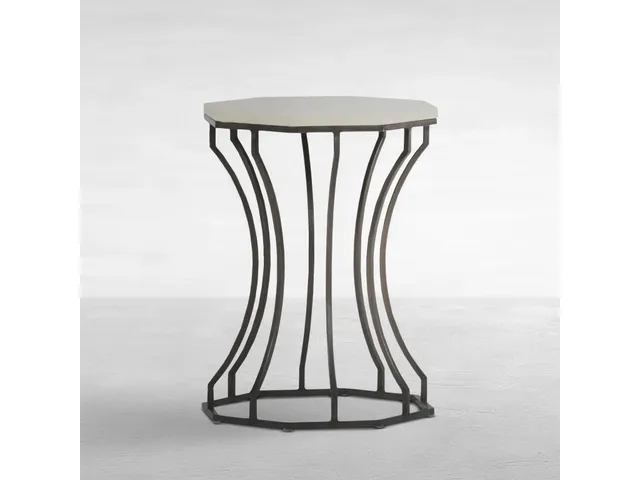 Audrey Wrought Iron Octagonal Outdoor End Table 19.5 in. W x 25 in. H