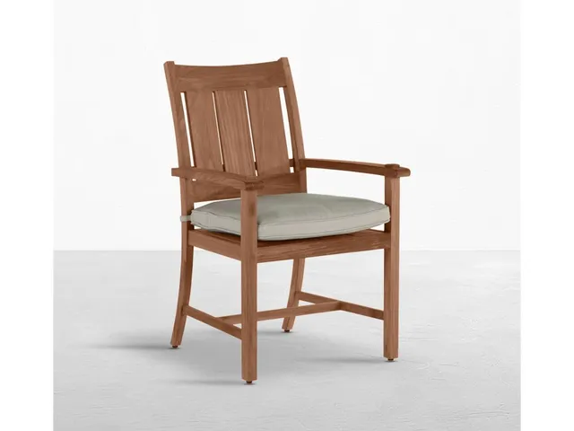 QS Croquet Teak Arm Chair, Natural Teak with Linen Dove Cushions