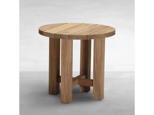 QS Croquet Teak Round End Table, Natural Teak