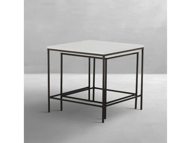 QS Abby Nesting Tables, Sandstone White with Slate Gray Base