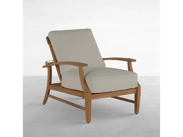 QS Croquet Teak Recliner, Natural Teak, with Linen Dove Cushions
