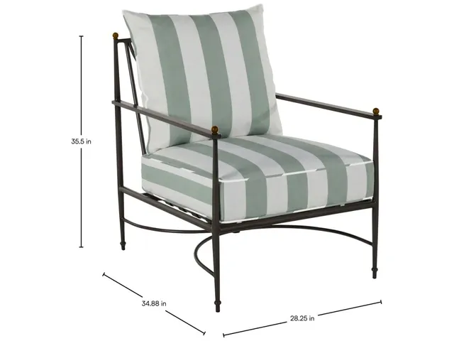 QS Roma Lounge Chair, Slate Gray with Cabana Stripe Mist Cushions