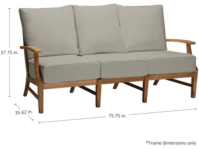 QS Croquet Teak Sofa, Natural Teak with Linen Dove Cushions - Alternative View