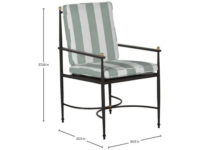 QS Roma Arm Chair, Slate Gray with Cabana Stripe Mist Cushions
