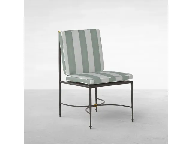 QS Roma Side Chair, Slate Gray with Cabana Stripe Mist Cushions