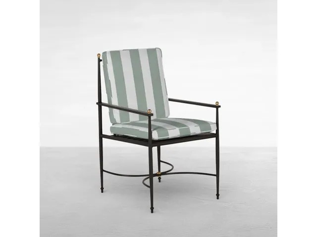 QS Roma Arm Chair, Slate Gray with Cabana Stripe Mist Cushions