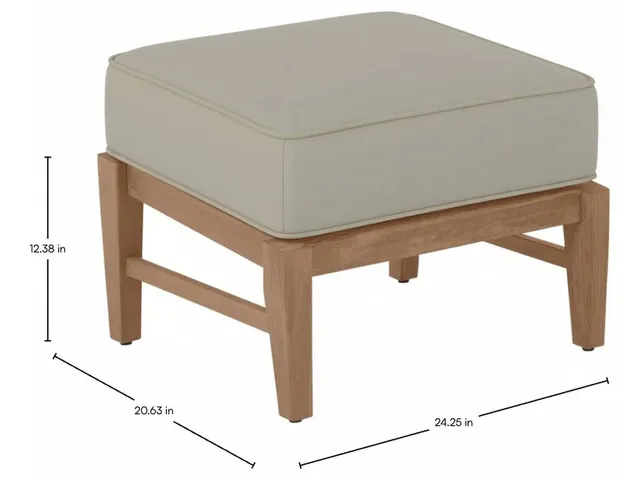 QS Croquet Teak Ottoman, Natural Teak, with Linen Dove Cushions - Alternative View