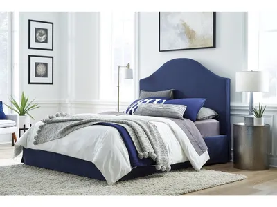 Sur Skirted Footboard Storage Panel Bed in Navy