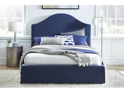 Sur Skirted Footboard Storage Panel Bed in Navy