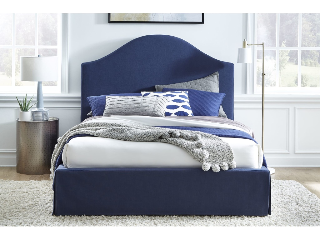 Sur Upholstered Skirted Panel Bed in Navy - image 1