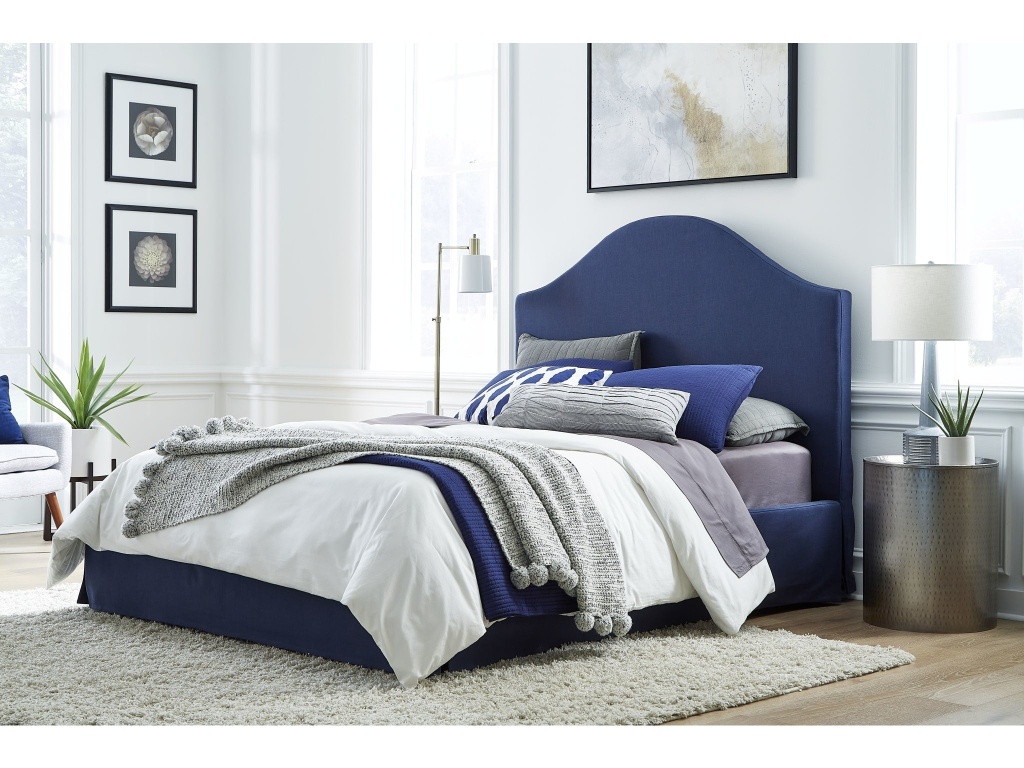 Sur Upholstered Skirted Panel Bed in Navy - main image