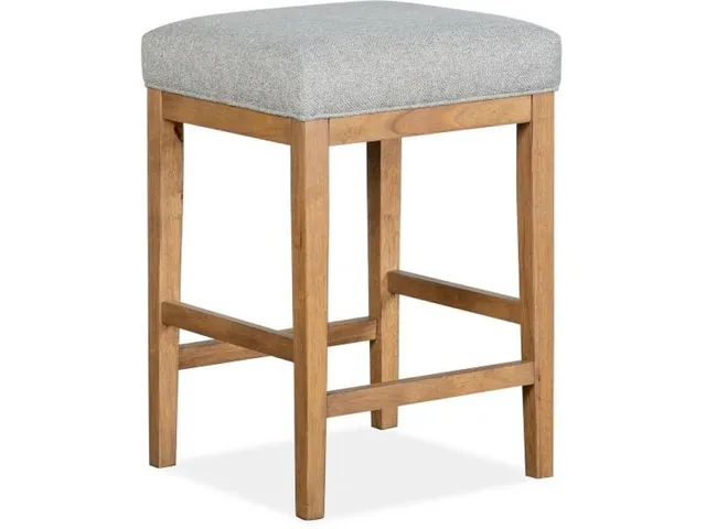 Counter Stool with Grey Upholstered Seat