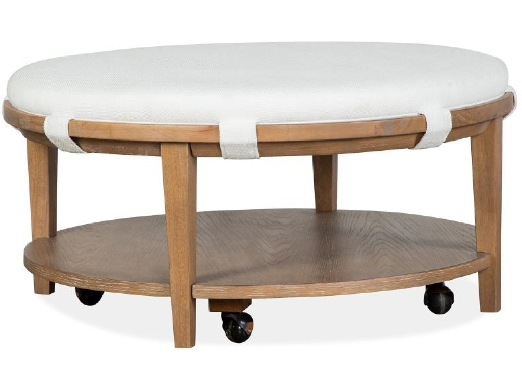 Round Cocktail Table with White Uph. Top and Casters - main image