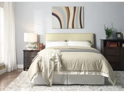 Tavel Nailhead Upholstered Headboard in Tumbleweed