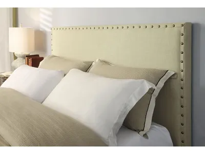 Tavel Nailhead Upholstered Headboard in Tumbleweed