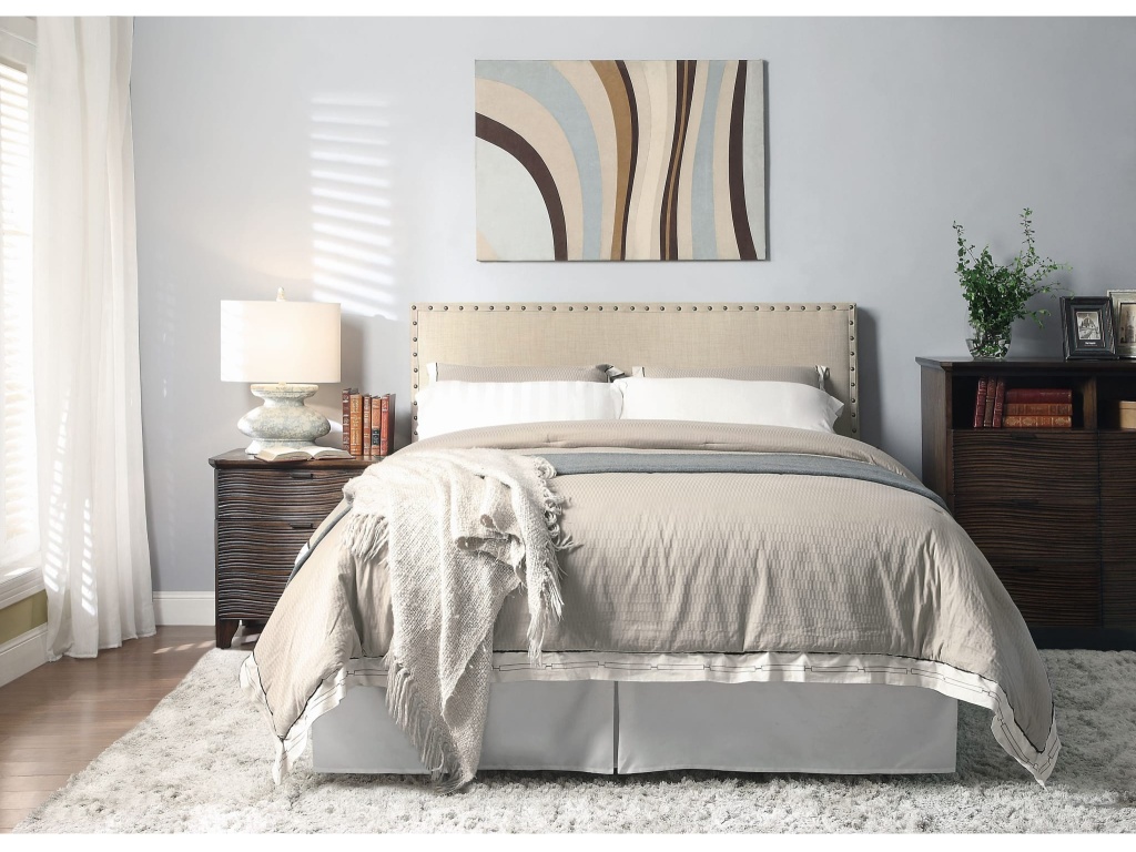 Tavel Nailhead Upholstered Platform Bed in Toast Linen - image 2