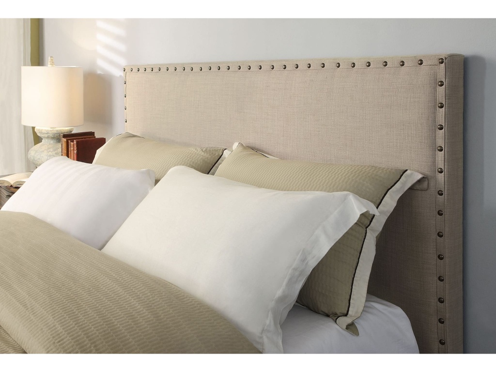 Tavel Nailhead Upholstered Platform Bed in Toast Linen - image 3