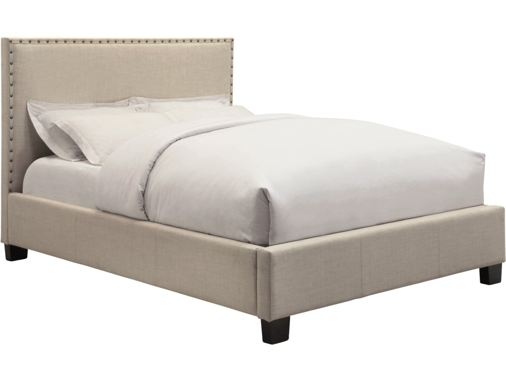Tavel Nailhead Upholstered Platform Bed in Toast Linen - image 4