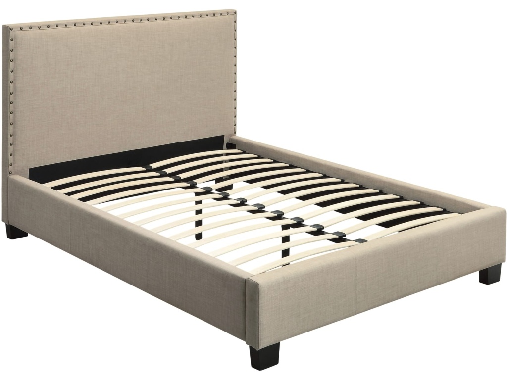 Tavel Nailhead Upholstered Platform Bed in Toast Linen - image 9