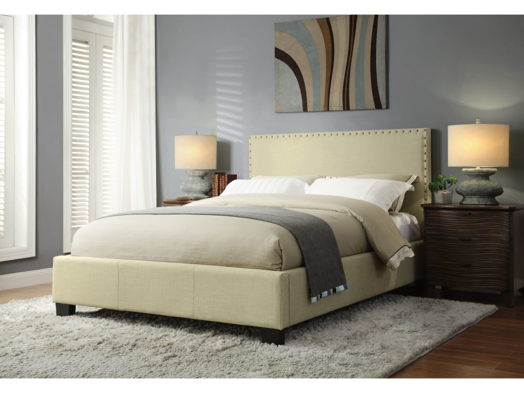 Tavel Nailhead Upholstered Platform Bed in Tumbleweed - image 1