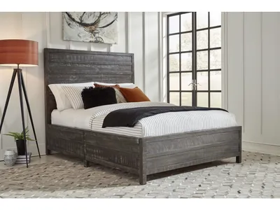 Townsend Solid Wood Low-Profile Bed in Gunmetal