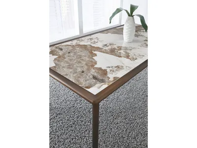 Tulum Stone Top Dining Table with Bronze Metal Base - Alternative View