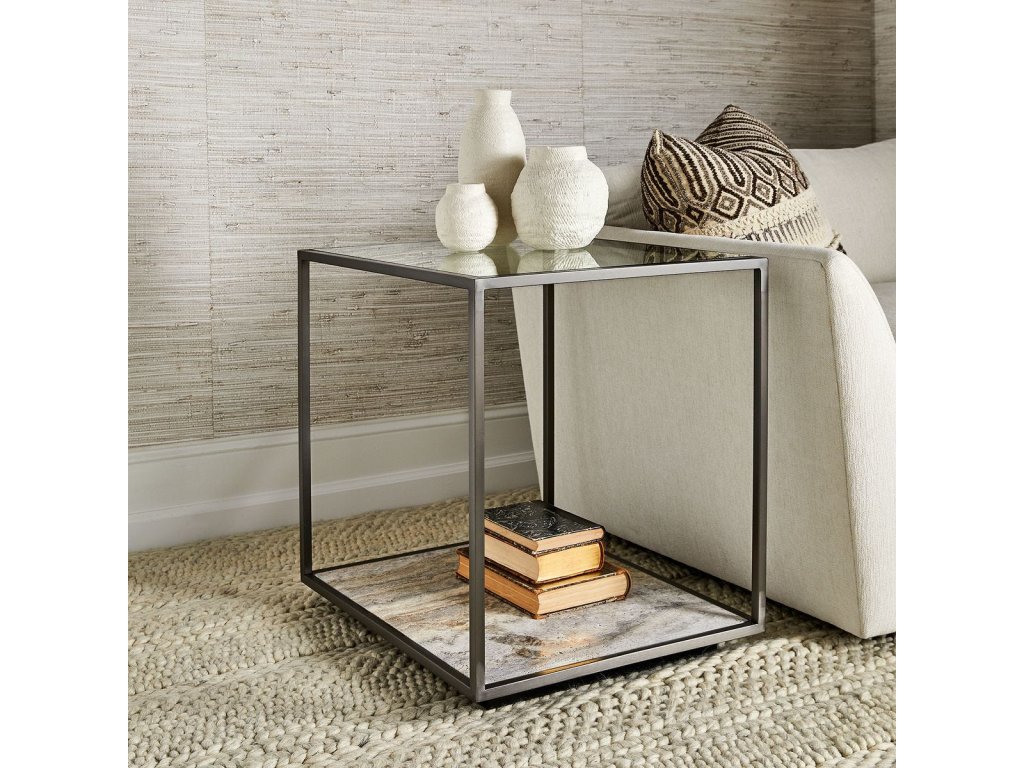 Floating Plane End Table - Travertine/Bronze - image 1