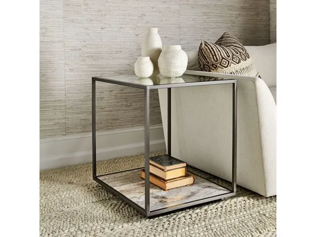 Floating Plane End Table - Travertine/Bronze