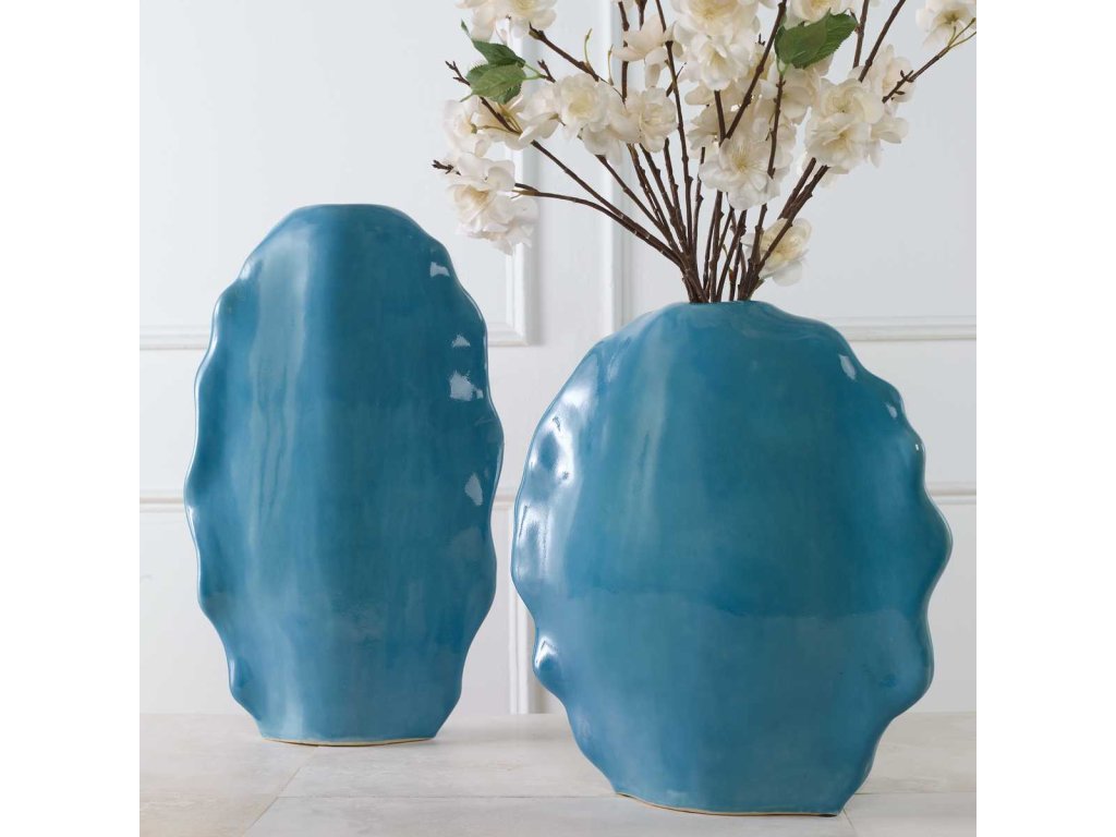 Ruffled Feathers Vases, Blue, S/2 - image 2