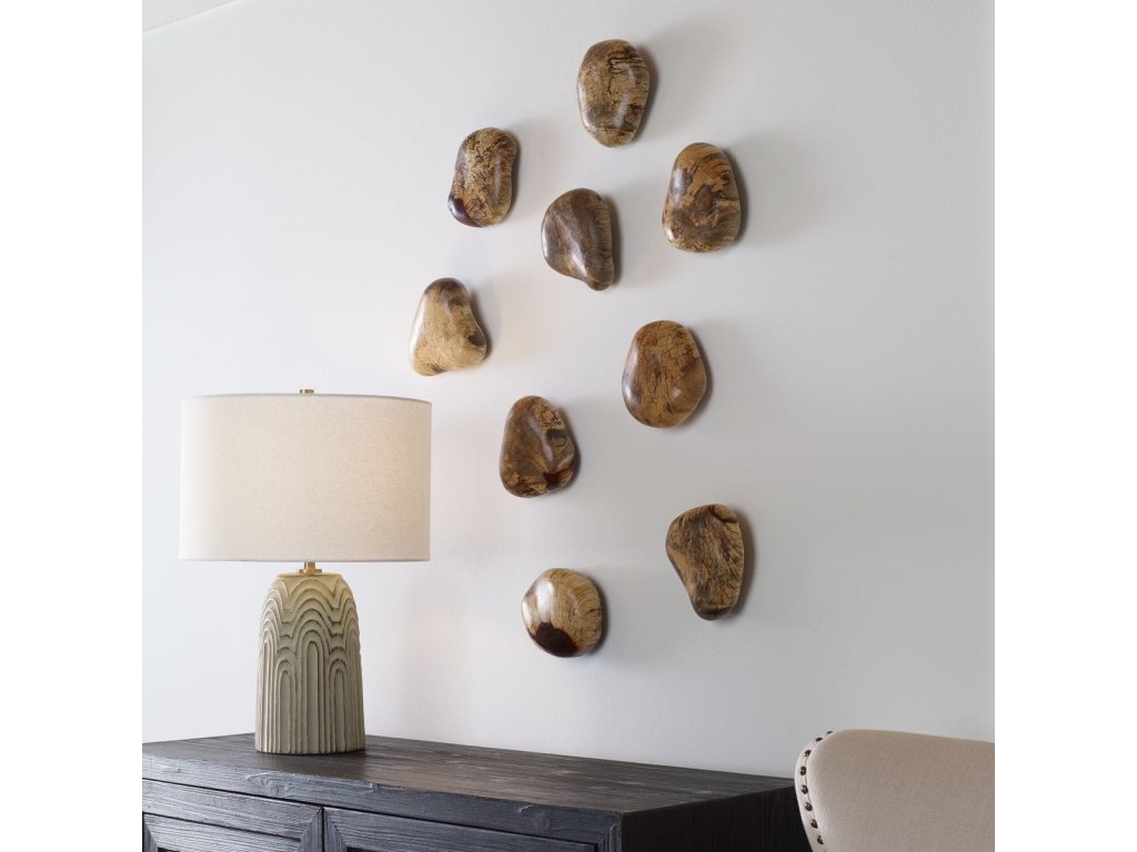 Pebbles Wood Wall Decor, Blonde, S/9 - image 4