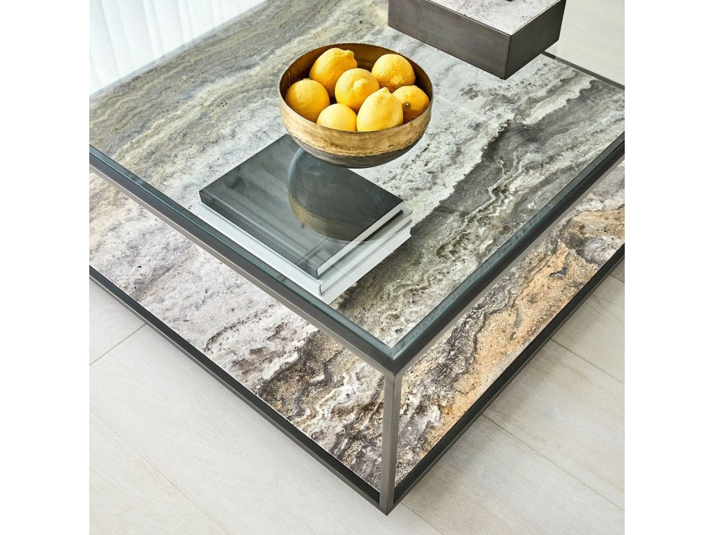 Floating Plane Coffee Table - Travertine/Bronze, 2 Cartons - image 2