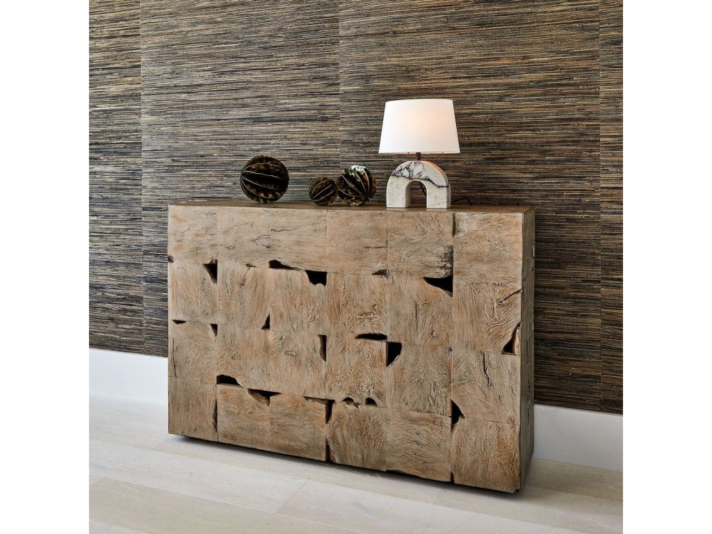 Teak Tac Toe Console Table - Light - image 1