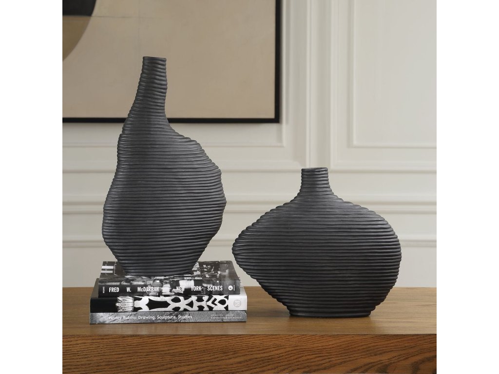 Duostacked Vases, Black, S/2 - image 2