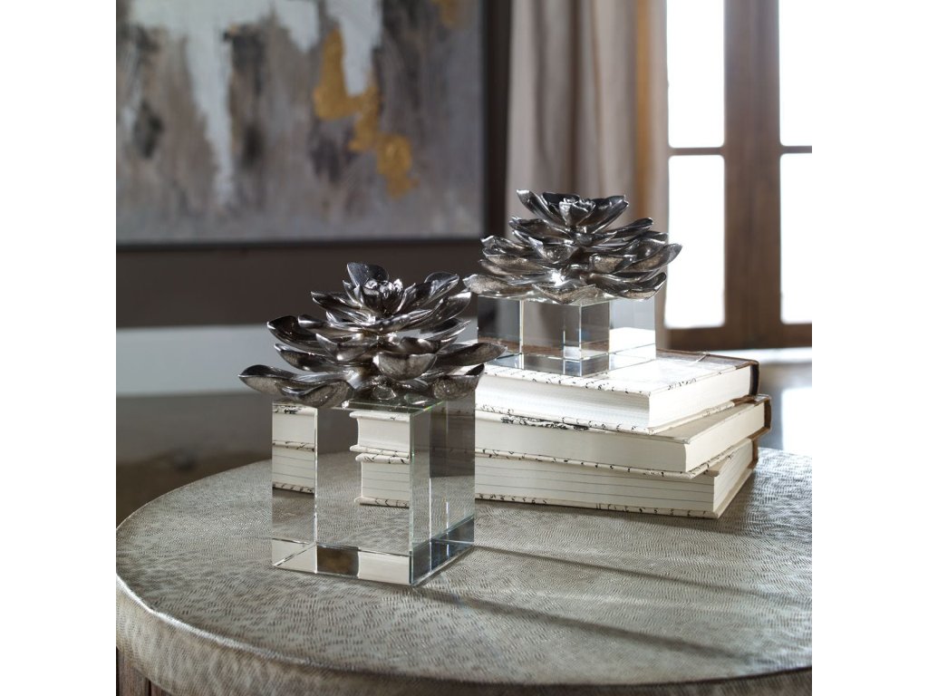 Indian Lotus Sculptures, S/2 - image 4