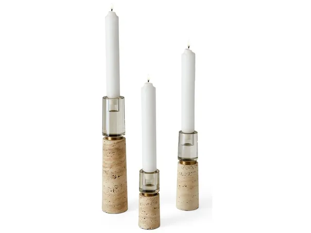 Optic Candleholders - Travertine, S/3