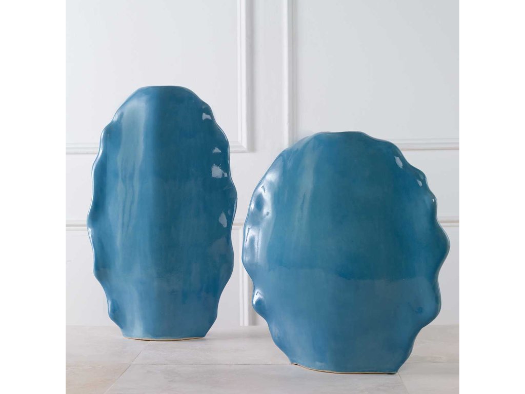 Ruffled Feathers Vases, Blue, S/2 - image 3