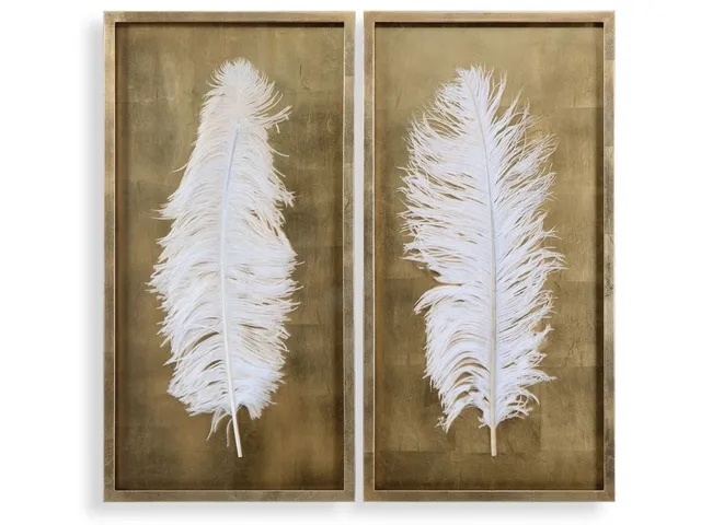 White Feathers Shadow Boxes, S/2