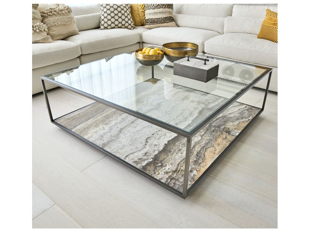 Floating Plane Coffee Table - Travertine/Bronze, 2 Cartons - image 1
